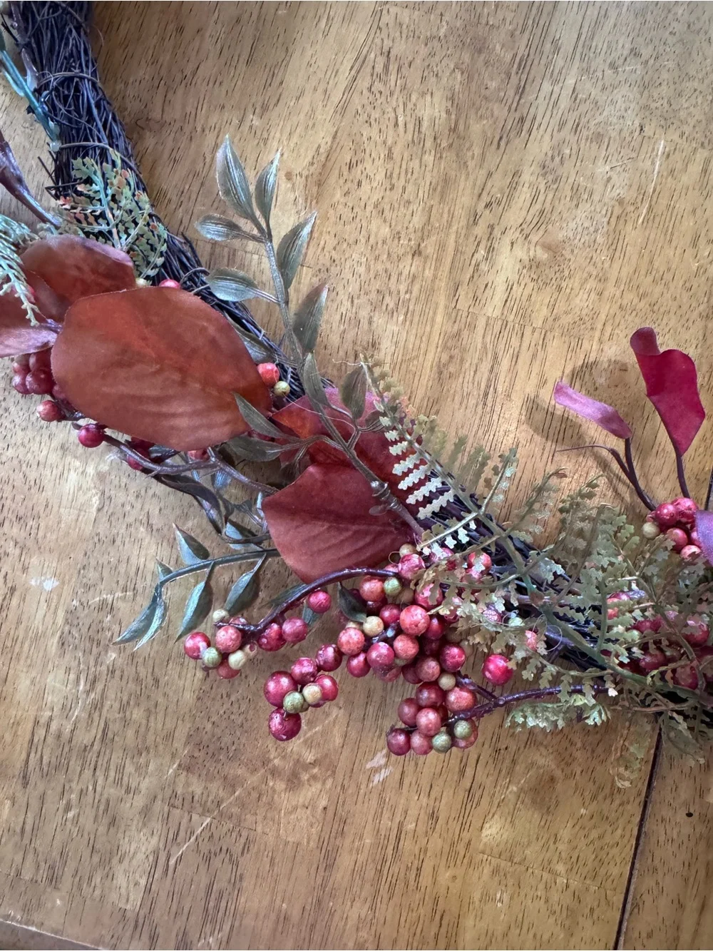 Rustic Autumn Pip Berry Swag Garland - Burgundy Faux Leaves & Berries